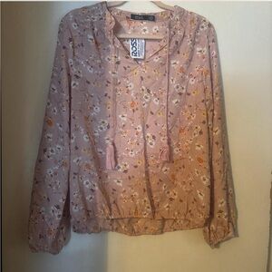 Pink Relaxed Tie Front Blouse